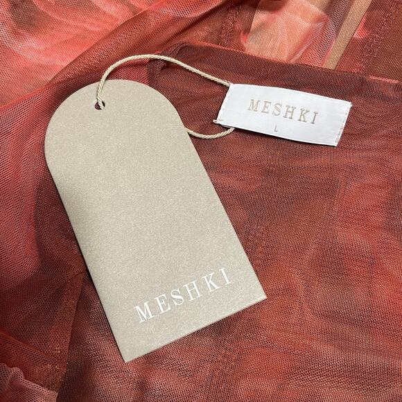 Meshki Aphrodite Strapless Mesh Midi Dress Size L Red Rose Print Sheer Party NWT - Picture 10 of 15